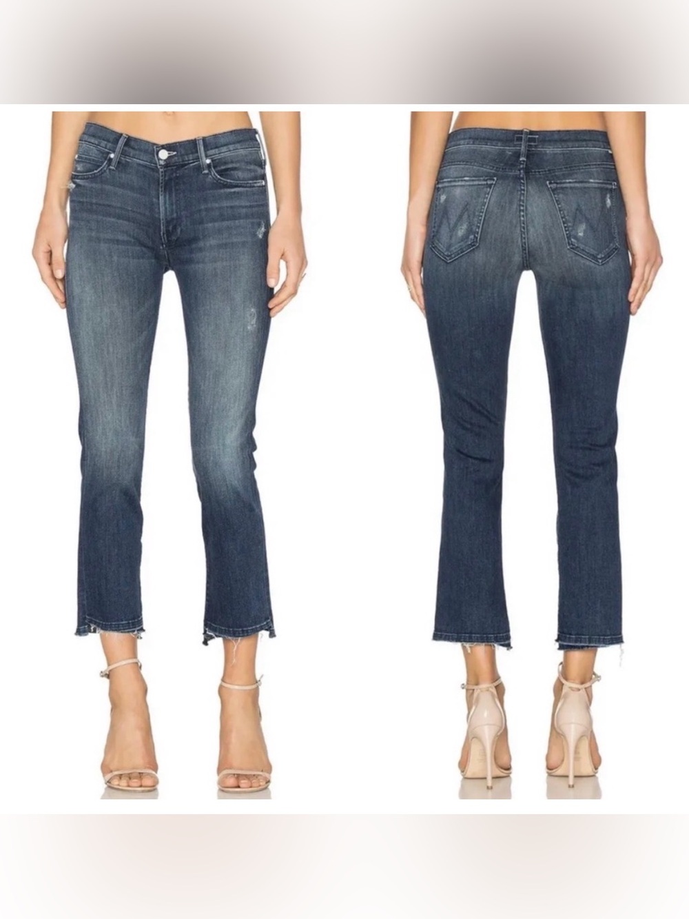 MOTHER Rascal Ankle Undone Step Fray Jeans in DARK GRAFFITI SIZE 30